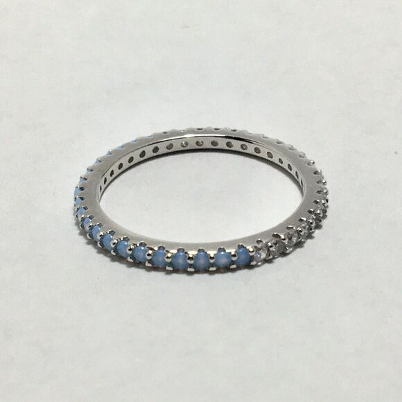 Sterling Silver Eternity Ring Size 7 Light Blue Lab Created Simulated Opal CZ - Picture 9 of 16